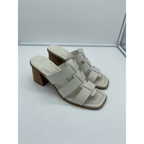 New Marc Fisher LTD Louisa Leather Block Heel Slip On Mules Woven Ivory Size 11M - Picture 2 of 8